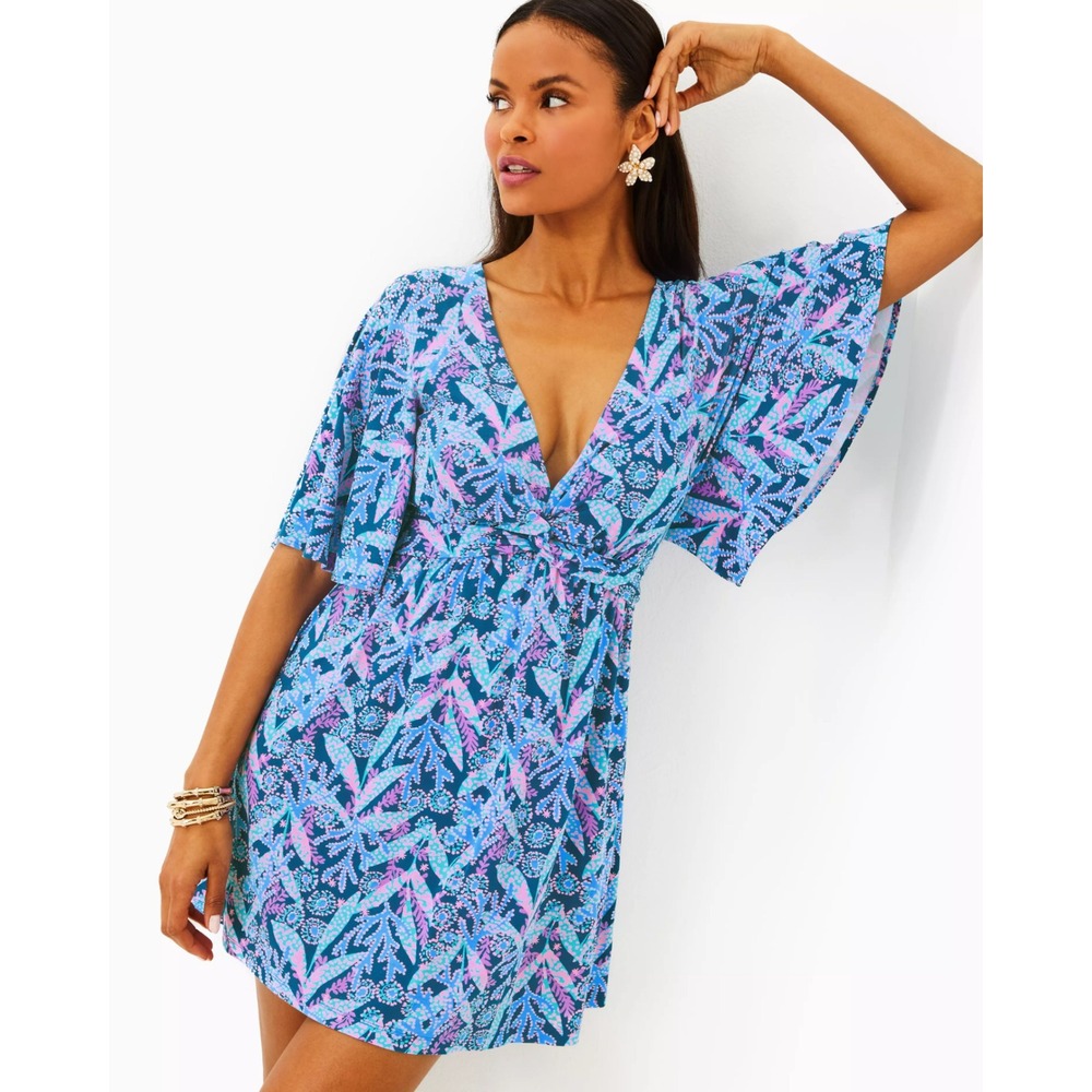 Lilly Pulitzer Minka Skirted Romper in the Barton Blue Star Gazing Women Large